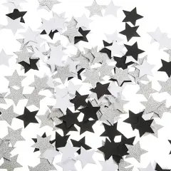 1.2 inch, 200pc -Black and White Glitter Silver Paper Twinkle Little Stars Confetti
