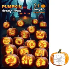 24 Styles Pumpkin Carving Stencils - Halloween Patterns & Templates
