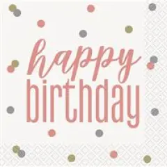 Birthday Rose Gold Glitz Happy Birthday Beverage Napkins 16ct