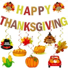 Glitter Happy Thanksgiving Banner with Hanging Swirl Decorations