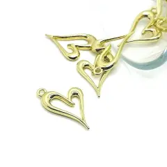 Gold Asymmetrical Heart Charms, 24x15mm