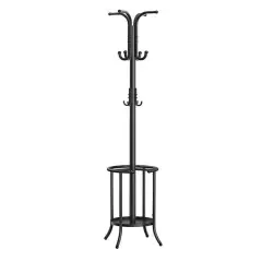 Metal Coat Rack with Umbrella Holder and 12 Hooks Black