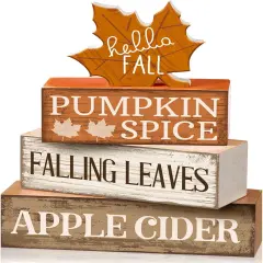 4PCS Wooden Maple Leaf Fall Decor &ndash; Rustic Tiered Tray & Table Centerpiece for Autumn, Thanksgiving, Farmhouse Home Decoration