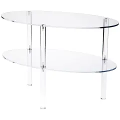 Plymor Clear Acrylic Oval Double Shelf Display, 18" W x 10" D x 12.25" H