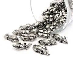 Silver Mouse Rat 3D Charms, 19x7mm
