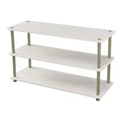 White Wood Shoe Rack with 3 Shelves, Metal Accents and 12 Pair Capacity
