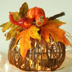 Artificial Rattan Pumpkin Battery Operated LED Fall