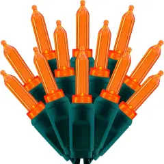 33 ft Green Cord 100 Orange One-Piece LED Christmas Lights