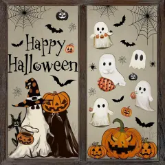 6 Sheets Halloween Window Clings Vintage Ghost Evil Pumpkin