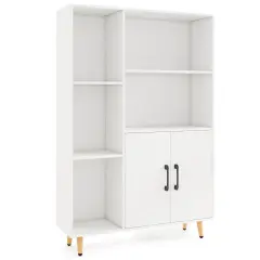 Costway Floor Storage Cabinet Free Standing Wooden Display Bookcase Side Decor Furniture