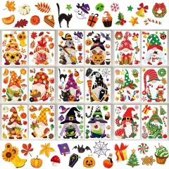 204Pcs Fall Halloween Christmas Window Clings