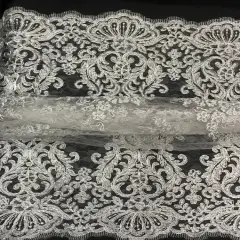 1 Yard Metallic Silver Corded Lace Fabric Sheer Lightweight Material 55 Inch Width