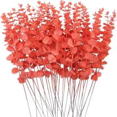 36 Pcs Orange Eucalyptus Stems Artificial Leaves Faux Eucalyptus Stems