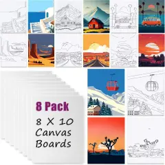 8 Pack (8x10) Pre Drawn Canvas Boards, Canvas Painting Set for Adults