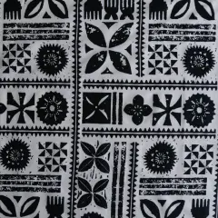 1 Yard Traditional Polynesian Tapa Design Cotton Fabric 45" Wide White/Black