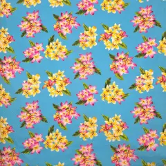 1 Yard Plumeria Clusters Poly Cotton Fabric Tropical Floral Print 45 Inch Width Artic Blue