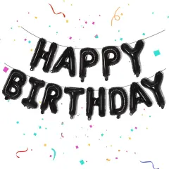 Black Happy Birthday Balloons Banner - Black