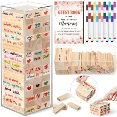 80 Pcs Wedding Guest Book Alternative Wooden Block Guest Book for Wedding Sign in Bridal Shower Decoration Wooden Block Bridal Shower Game for Sign in, Reception(Floral)