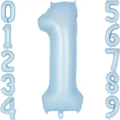 Light Blue Number 1 Balloon, 40 Inch Big Large Foil Number Balloons