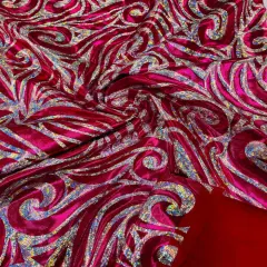 1 Yard Foil Flame Spandex Fabric Holographic Lame Print Stretch Polyester Blend 58-60 inches width Fuchsia Silver Holo