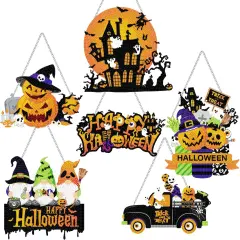 6 Pcs Halloween Diamond Painting Hanging Sign Set 5d Gnome Pumpkin