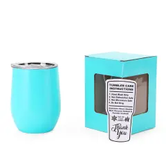 Makerflo 12 oz Powder Coated Wine Tumbler with Leak-Proof Clear Lid, Ideal for Craft and Personalization (Laser Engraving, UV DTF, Epoxy, and Vinyl) Teal