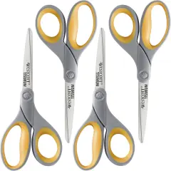 Soft Handle Titanium Bonded Scissors For Office & Home, Gray/Yellow, 4 Pack