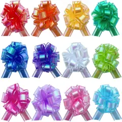 12PCS Rainbow Color Pull Bows for Gift Wrapping, 6 Inches Large Gift Bow, Colorful Laser Ribbon Decoration for Flower Bouquets and Basket, Aurora Bows for Birthday Presents, Anniversary, Wedding