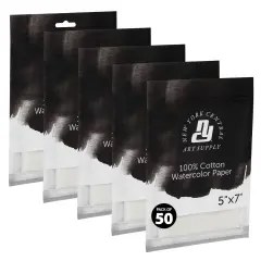 New York Central Watercolor Paper Sheets, 5x7 Inch, 140lb Cold Press, Pack of 50 - Professional Grade, Acid-Free, Archival - For Wet and Dry Media