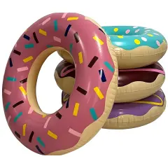 4E&rsquo;s Novelty 4 Pack Inflatable Donut Floaties - 30&rsquo;&rsquo; Swim Ring Pool Floats for Kids & Adults Beach & Pool Toys