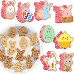 8 Styles Easter Bunny Cookie Cutters, Easter Biscuit Fondant Pastry Cookie Cutter Stamps for Baking, Easter Fun Cookie Cutters Shapes with Bunny Egg Carrot for Party Decorations
