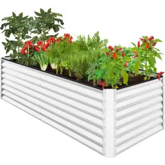 Best Choice Products 8x4x2ft Outdoor Metal Raised Garden Bed, Planter Box for Vegetables, Flowers, Herbs White