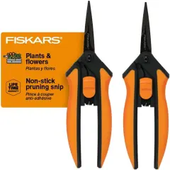 Pruning Snips - 6" Garden Shears with Comfort Grip and Spring Action - Sharp and Precise Non-Stick Steel Blades - Quality Pruning Shears for Plants in Grow Tents and Hydroponics - 2 Pack