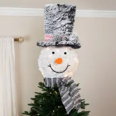 Northlight 25" Lighted Snowman with Black Frosted Top Hat Christmas Tree Topper