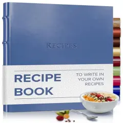 Gallery Leather Recipe book to write your own recipes - 3 Ring Recipe Binder With Protective Plastic Sleeves, Blank Cards, 25 Pocket Pages and Ivory Cards, Refillable - 9.25 x 8 " Acadia Hydrangea