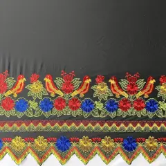 1 Yard Floral Bird Embroidered Polyester Fabric 56" Wide Decorative Fabric for Upholstery, Drapery & Accents Black & Red