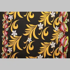 1 Yard Kava Bowl Tiare Palm Leaves Double Border Polyester Fabric 60 Inch Width Yellow