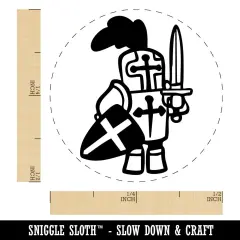 Little Cartoon Knight Paladin Templar with Shield and Sword Self-Inking Stamp Green