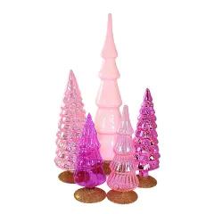Cody Foster 17.0 Inch Pink Glass Hued Trees S/5 Easter Decorative Tree Set , Multi Seasonal Decor Easter Valentines Village Decorate Decor