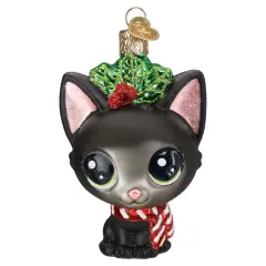 Old World Christmas 3.5 Inch Littlest Pet Shop Jade Tree Ornament , Feline Short Hair Cat Black