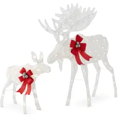Best Choice Products 2-Piece Moose Family Lighted Christmas Yard D&eacute;cor Set w/ 370 LED Lights, Stakes, Zip Ties White