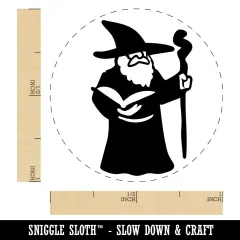 Wise Old Wizard With Staff Fantasy Book Self-Inking Rubber Stamp Crafting Lime Green