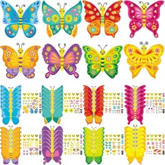 48 Pcs Spring Butterflies Craft Kits for Kids Spring DIY Art Craft Kits Make Your Own Butterfly Paper Craft Set DIY Butterflies Ornament Crafts for Kids Ages 3, 4, 5, 6, 8, 12