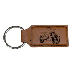 Keychain - Rectangle - Street Bike - Leather Rawhide/Black