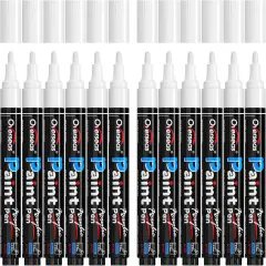 White Paint Pens - Permanent Acrylic Markers 12 Pack, Water-Based, Quick Dry, Waterproof Paint Marker Pen for Rock, Wood, Plastic, Metal, Canvas, Glass, Fabric, Mugs. Medium Tip