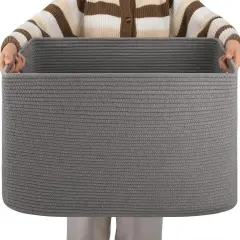 XXLarge Rectangle Blanket Basket-96L, Cotton Woven Basket for Storage, Dirty Clothes Basket for Living Room, Nursery, Bedroom, Toy Organizing with Handle, 24" x 16" x 15", Dark Grey