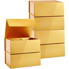 6 Pack Magnetic Gift Boxes with Lids, 9.5 x 7 x 4 Inches for Birthday, Wedding, Groomsman and Bridesmaid Proposal Box (Gold)