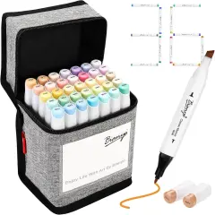 36 Pastel Colors Alcohol Markers Set, Alcohol-Based Dual Tip Art Markers Set with Black Travel Case with a Designable Card for Coloring, Sketching, Drawing, Outlining, Highlighting