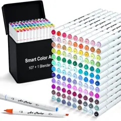 108 Pack Art Markers, 107 Alcohol Based Markers and 1 Blender, Dual Tip Coloring Permanent Markers Highlighters with Case, Excellent for Adults Kids Marking Drawing Sketching
