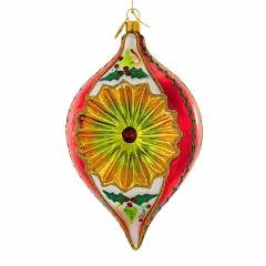 Huras Family 7.25 In Canterbury Cheer Poinsettias Christmas Tree Ornament , Christmas Decor Classic Merry & Bright Reflector Lemon Drop Multicolored